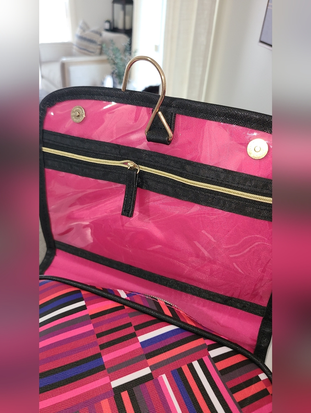 Trina Turk Striped Pink Multi Travel Cosmetic Case with Handle - Picture 6 of 10